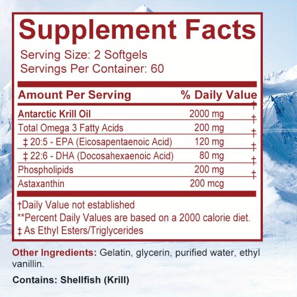 Antarctic KRILL Oil - with EPA & DHA, Astaxanthin, Heart Health Support, Supports Joint and Skin Health - 120pcs - Image 2
