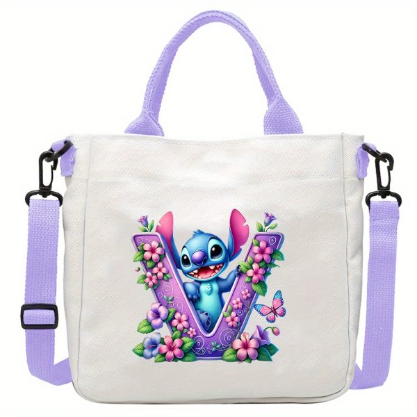 [Disney Stitch Bag] Disney Stitch Tote Bag | Lightweight Durable Adjustable Shoulder Strap, Purple Casual Shoulder Bag for Men's Fashion, Daily Commute, Ideal Gift, Cute Tote Bag, Sturdy Handles, A-Z Alphabet & Floral Butterfly Design - Image 28