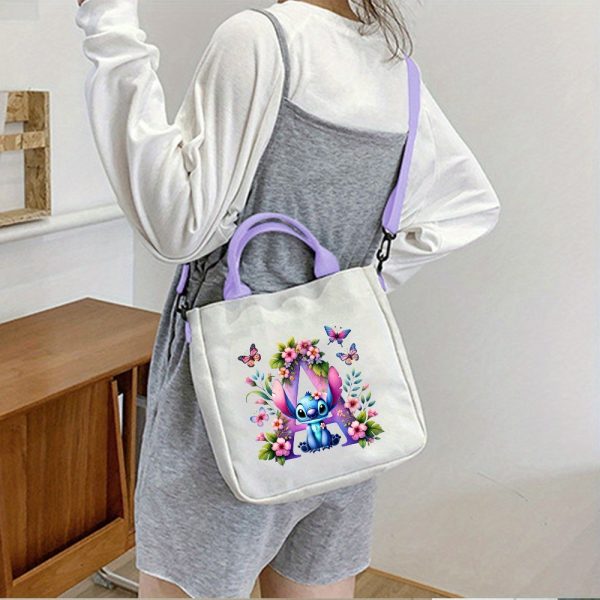 [Disney Stitch Bag] Disney Stitch Tote Bag | Lightweight Durable Adjustable Shoulder Strap, Purple Casual Shoulder Bag for Men's Fashion, Daily Commute, Ideal Gift, Cute Tote Bag, Sturdy Handles, A-Z Alphabet & Floral Butterfly Design - Image 8