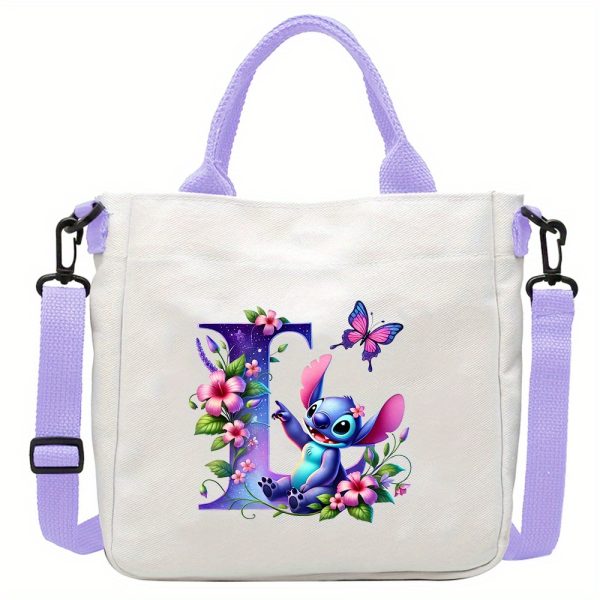 [Disney Stitch Bag] Disney Stitch Tote Bag | Lightweight Durable Adjustable Shoulder Strap, Purple Casual Shoulder Bag for Men's Fashion, Daily Commute, Ideal Gift, Cute Tote Bag, Sturdy Handles, A-Z Alphabet & Floral Butterfly Design - Image 18