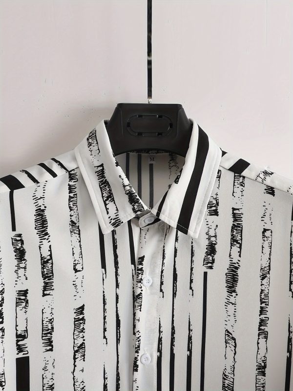 Men'S Plus Size Casual Striped Short Sleeve Shirt - Black & White Vertical Stripes, Lightweight & Breathable Fabric, Perfect for Outdoor, Vacation, Beach & Streetwear, Summer Fashion, Vacation Clothing | Vertical Stripe Shirt | Comfortable Fit, PLUS SIZE - Image 3