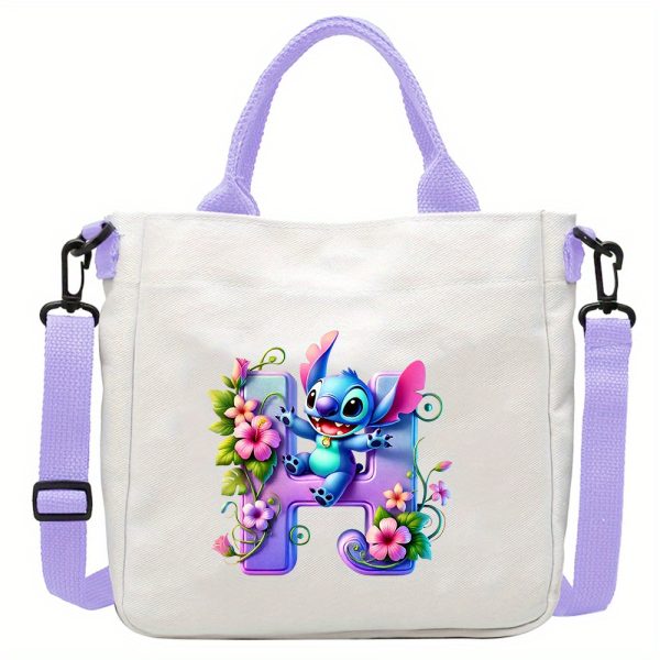 [Disney Stitch Bag] Disney Stitch Tote Bag | Lightweight Durable Adjustable Shoulder Strap, Purple Casual Shoulder Bag for Men's Fashion, Daily Commute, Ideal Gift, Cute Tote Bag, Sturdy Handles, A-Z Alphabet & Floral Butterfly Design - Image 14