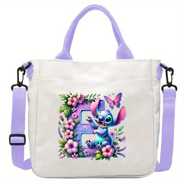 [Disney Stitch Bag] Disney Stitch Tote Bag | Lightweight Durable Adjustable Shoulder Strap, Purple Casual Shoulder Bag for Men's Fashion, Daily Commute, Ideal Gift, Cute Tote Bag, Sturdy Handles, A-Z Alphabet & Floral Butterfly Design - Image 11