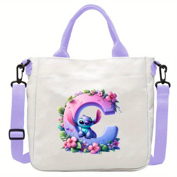 [Disney Stitch Bag] Disney Stitch Tote Bag | Lightweight Durable Adjustable Shoulder Strap, Purple Casual Shoulder Bag for Men's Fashion, Daily Commute, Ideal Gift, Cute Tote Bag, Sturdy Handles, A-Z Alphabet & Floral Butterfly Design - Image 7