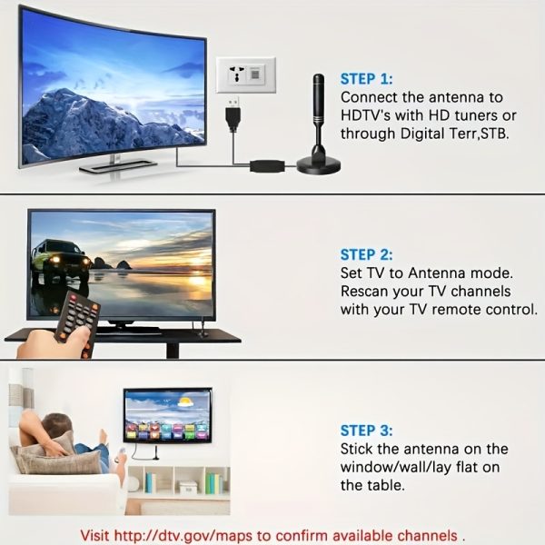 2025 Smart Indoor TV Antenna with 360° Rotating Magnetic Base – Long Distance Reception, Cable-Free Installation for Clear Local Channels, Sleek Black Design, High-Quality Connectivity for Flat Screen & Analog TVs, Cablefree Viewing | Modern Antenna Design | Durable Antenna, Antenna for Tv - Image 7