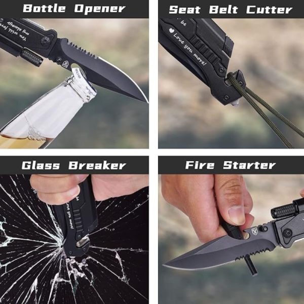 7-in-1 Multifunctional Folding Knife with LED Light - Heavy-Duty Folding EDC Knife, Portable Camping & Hunting Tool with Engraving Option - Birthday/Anniversary Gift for Men, Husband, Boyfriend - Anti-Rust Construction, Foldable Knife, Tactical Equipment, Modern Tactical Design, Durable Construction, Outdoor Enthusiasts - Image 7