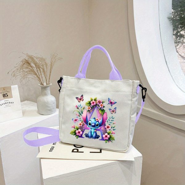 [Disney Stitch Bag] Disney Stitch Tote Bag | Lightweight Durable Adjustable Shoulder Strap, Purple Casual Shoulder Bag for Men's Fashion, Daily Commute, Ideal Gift, Cute Tote Bag, Sturdy Handles, A-Z Alphabet & Floral Butterfly Design - Image 10