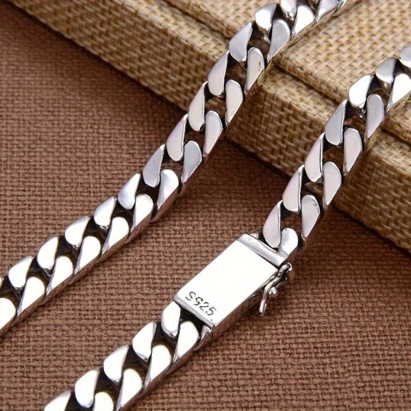 S925 Sterling Silvery Cuban Necklace Tide Chain Men'S Fashion Ins Hundred Men'S And Women'S Hip Hop Thick Bully Neck Chain Hip Hop Trend Party Holiday - Image 4