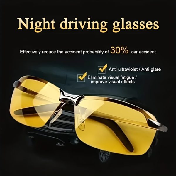 2pcs Pro Night Vision Driving Glasses - Enhanced Visibility, Anti-Glare, Protection, Semi-Frameless Design, Yellow-Tinted Lenses for Safe Night Driving & Racing Enthusiasts