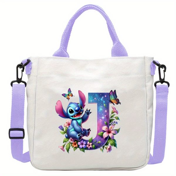 [Disney Stitch Bag] Disney Stitch Tote Bag | Lightweight Durable Adjustable Shoulder Strap, Purple Casual Shoulder Bag for Men's Fashion, Daily Commute, Ideal Gift, Cute Tote Bag, Sturdy Handles, A-Z Alphabet & Floral Butterfly Design - Image 16