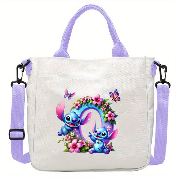 [Disney Stitch Bag] Disney Stitch Tote Bag | Lightweight Durable Adjustable Shoulder Strap, Purple Casual Shoulder Bag for Men's Fashion, Daily Commute, Ideal Gift, Cute Tote Bag, Sturdy Handles, A-Z Alphabet & Floral Butterfly Design - Image 21