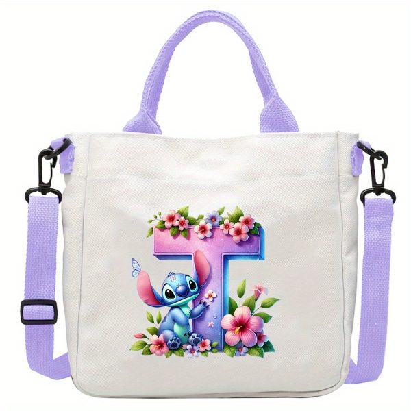 [Disney Stitch Bag] Disney Stitch Tote Bag | Lightweight Durable Adjustable Shoulder Strap, Purple Casual Shoulder Bag for Men's Fashion, Daily Commute, Ideal Gift, Cute Tote Bag, Sturdy Handles, A-Z Alphabet & Floral Butterfly Design - Image 26
