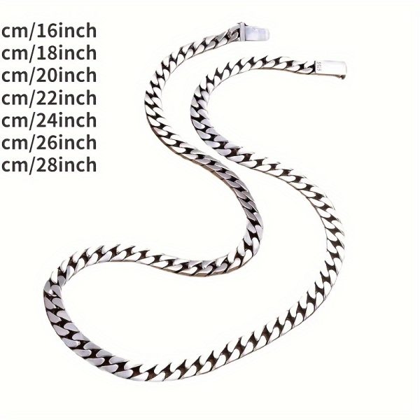 S925 Sterling Silvery Cuban Necklace Tide Chain Men'S Fashion Ins Hundred Men'S And Women'S Hip Hop Thick Bully Neck Chain Hip Hop Trend Party Holiday - Image 2