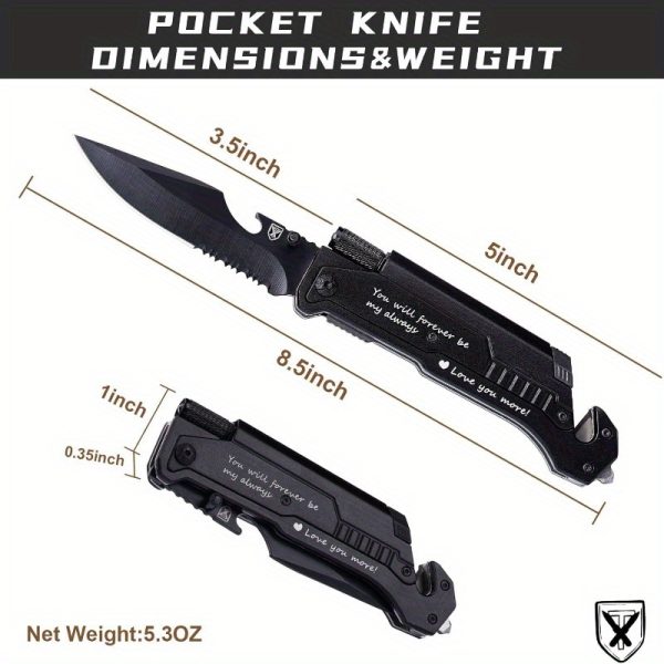 7-in-1 Multifunctional Folding Knife with LED Light - Heavy-Duty Folding EDC Knife, Portable Camping & Hunting Tool with Engraving Option - Birthday/Anniversary Gift for Men, Husband, Boyfriend - Anti-Rust Construction, Foldable Knife, Tactical Equipment, Modern Tactical Design, Durable Construction, Outdoor Enthusiasts - Image 4