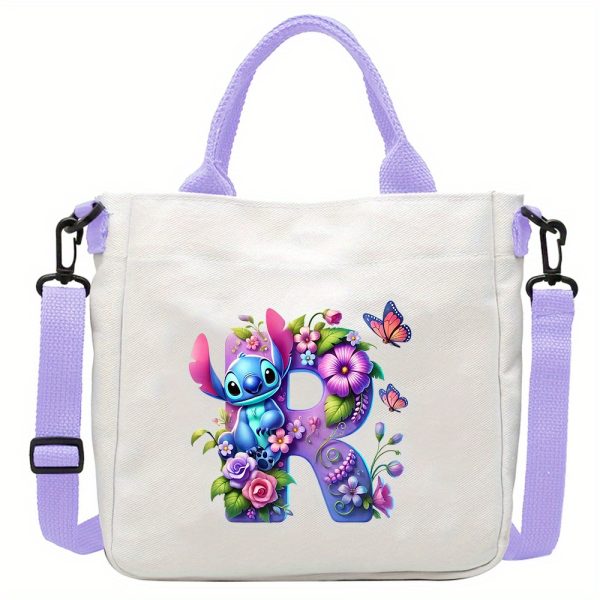 [Disney Stitch Bag] Disney Stitch Tote Bag | Lightweight Durable Adjustable Shoulder Strap, Purple Casual Shoulder Bag for Men's Fashion, Daily Commute, Ideal Gift, Cute Tote Bag, Sturdy Handles, A-Z Alphabet & Floral Butterfly Design - Image 24