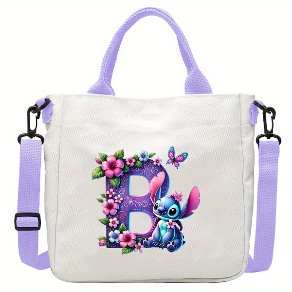 [Disney Stitch Bag] Disney Stitch Tote Bag | Lightweight Durable Adjustable Shoulder Strap, Purple Casual Shoulder Bag for Men's Fashion, Daily Commute, Ideal Gift, Cute Tote Bag, Sturdy Handles, A-Z Alphabet & Floral Butterfly Design - Image 5