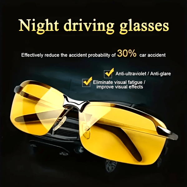 2pcs Pro Night Vision Driving Glasses - Enhanced Visibility, Anti-Glare, Protection, Semi-Frameless Design, Yellow-Tinted Lenses for Safe Night Driving & Racing Enthusiasts - Image 2