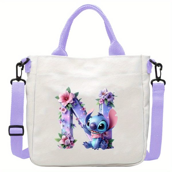 [Disney Stitch Bag] Disney Stitch Tote Bag | Lightweight Durable Adjustable Shoulder Strap, Purple Casual Shoulder Bag for Men's Fashion, Daily Commute, Ideal Gift, Cute Tote Bag, Sturdy Handles, A-Z Alphabet & Floral Butterfly Design - Image 20