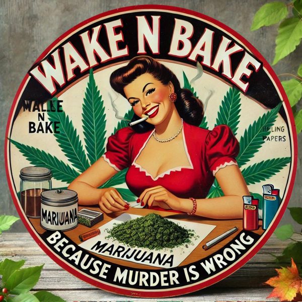 2D Flat - 1pc, New Product- 146& Morning Wake-Up, Smile To Relieve Worry Theme 2D Round Aluminum Sign Aluminum Foil Engraved Wall Decoration, High-Definition Printing, Retro Style Metal Aluminum Wall Art Poster, Suitable For Backyard Wall, Humorous Deco - Image 4