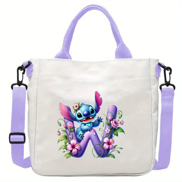 [Disney Stitch Bag] Disney Stitch Tote Bag | Lightweight Durable Adjustable Shoulder Strap, Purple Casual Shoulder Bag for Men's Fashion, Daily Commute, Ideal Gift, Cute Tote Bag, Sturdy Handles, A-Z Alphabet & Floral Butterfly Design - Image 29