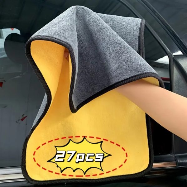 27pcs of 11.81x11.81inch microfiber car- cleaning towels. These are car- cleaning towels with a double- sided design for car washing. They offer efficient cleaning and are ideal for wiping cars.